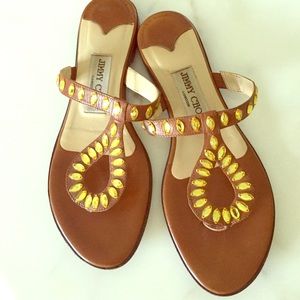 Jimmy Choo beige flats with golden crystals