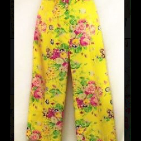 Yellow floral Capri crop pants 8 p Ralph Lauren