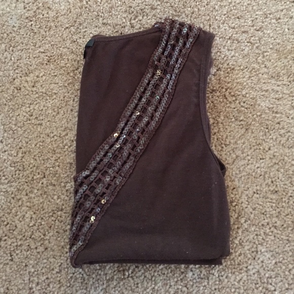 Storm Brown Sequin Stretch V-Neck S