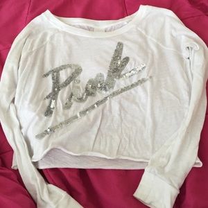 PINK sequence white crop top