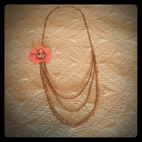 Gold Necklace with Pink Flower