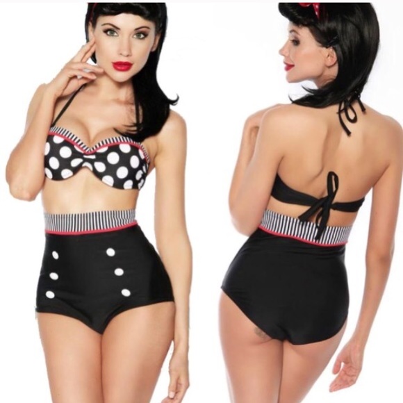 High waisted vintage polka dot bikini set - Picture 1 of 3