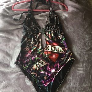 Ed hardy one piece bathing suit LOVE KILLS SLOWLY
