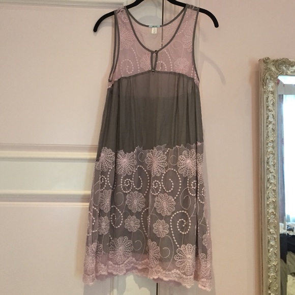 Sheer Kimchi Blue dress. Light pink lace with grey