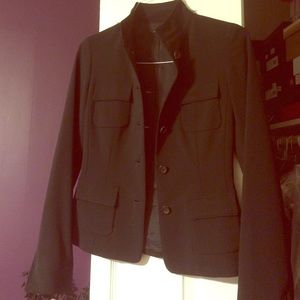 Tahari blazer- mock neck, black, button front