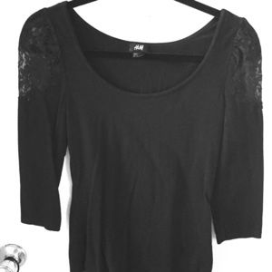 Black H&M Top with Lace Shoulders