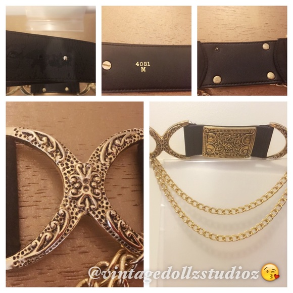 Vintage leather belt with gold details main image 4