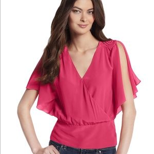 Beautiful faux wrap pink silk top
