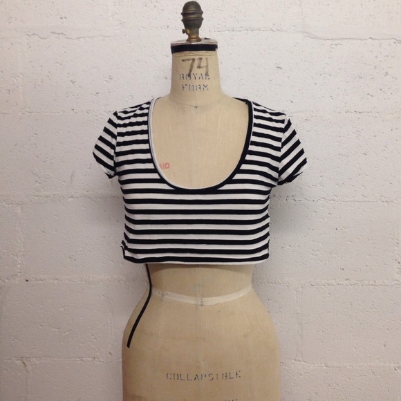 B/W striped crop top with heart cut out in back