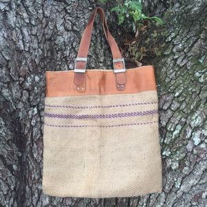SOLD: Jute Burlap & Leather Bag by Karma Living
