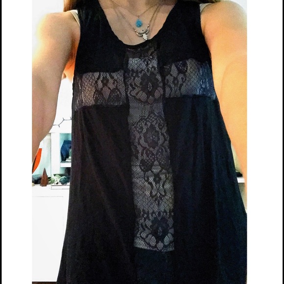 Edgy black w/ lace tank top