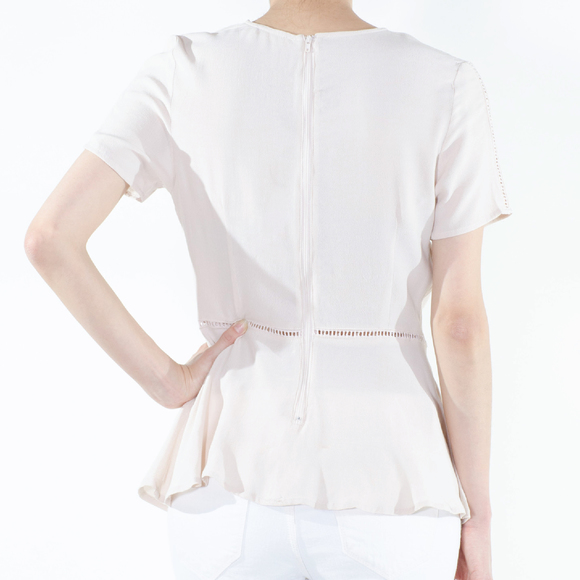 FANCY LIGHT BLUSH PUNCHED PEPLUM TOP - Picture 3 of 3