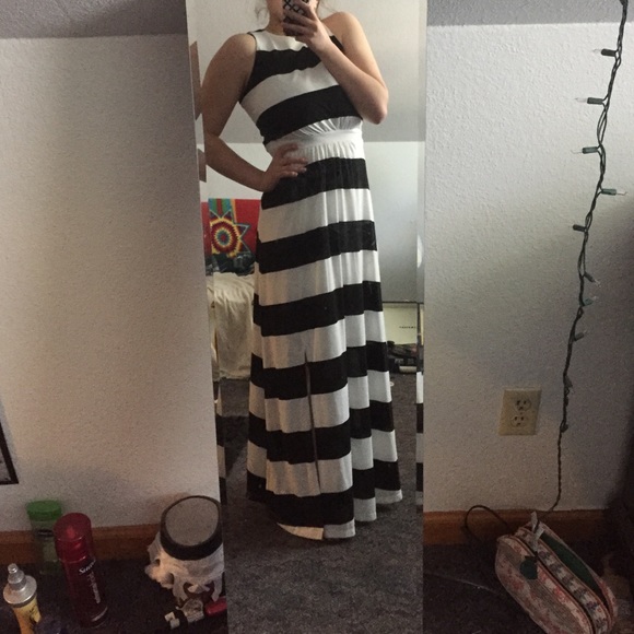 Black and white striped maxi dress
