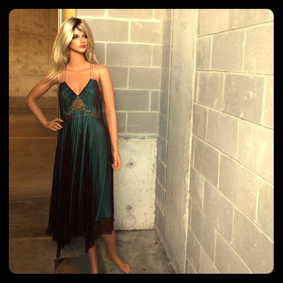 Nicole by Nicole Miller Brown Aqua Bohemian Dress