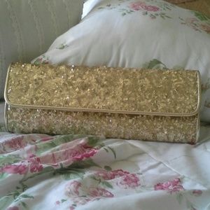 Sequin gold clutch with chain strap