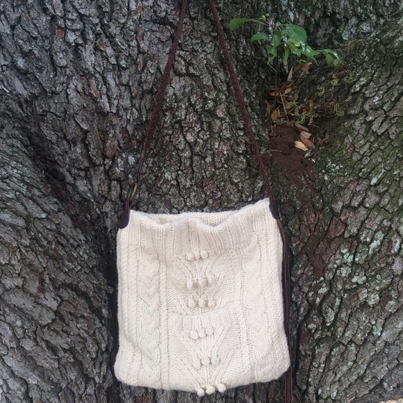 Cable Knit Wool & Leather Crossbody GAP Hobo Bag