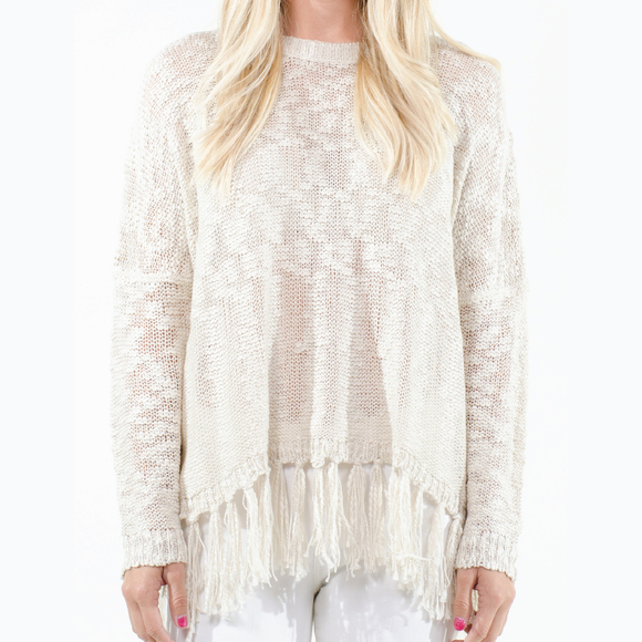 CLEAN NATURAL TASSELS SLUB SWEATER
