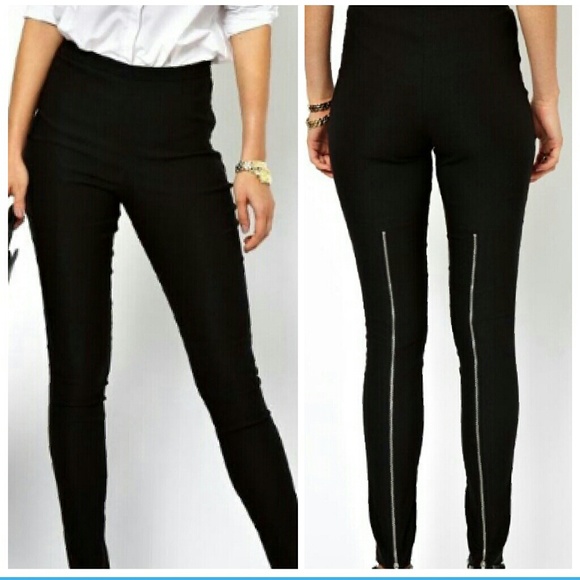 ASOS Pants - ASOS BLACK ZIPPER DETAIL SKINNY TROUSERS zara