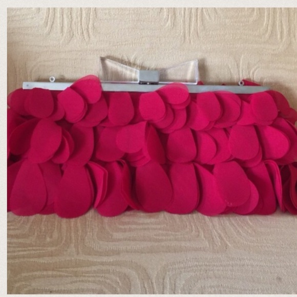 Nordstrom Handbags - ❤️💝Red satin clutch with chiffon petals & chain