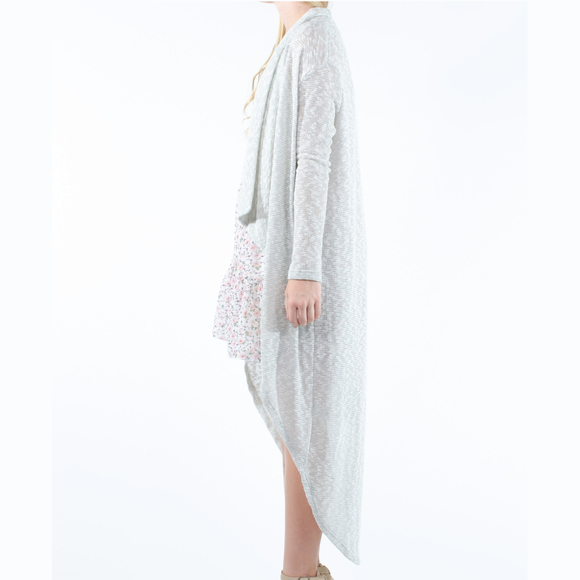 ELEGANT WHITE/BLACK SLUB YARN DYED LONG CARDIGAN - Picture 2 of 3