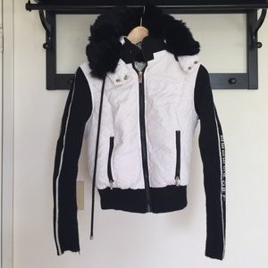 Puffy Bebe sport jacket with rabbit lined hood