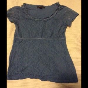 Teal blue lace stretch top