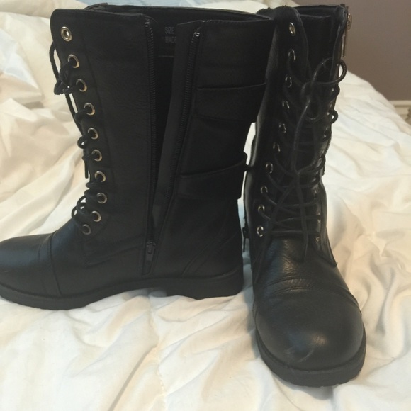 Black and gold combat boots