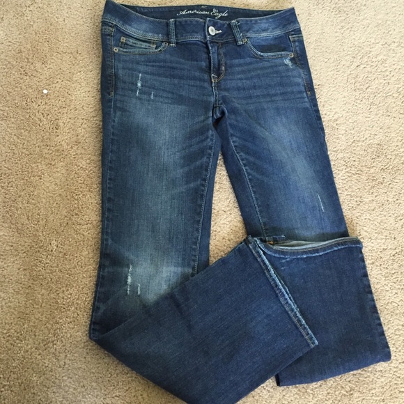 Stretch blue jean, distressed.
