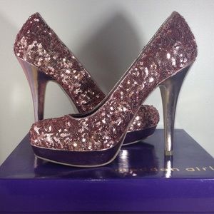 Steve Madden Trebel Rose Gold Sequin Platform Heel