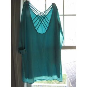 Teal Open Back Shift Dress