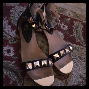 Isola black ankle strap sandals with gold studs