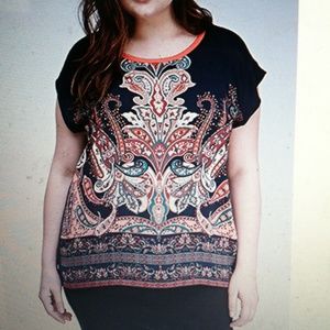 Paysley print tunic navy/orange color