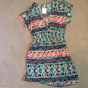 Peach/teal patterned dress