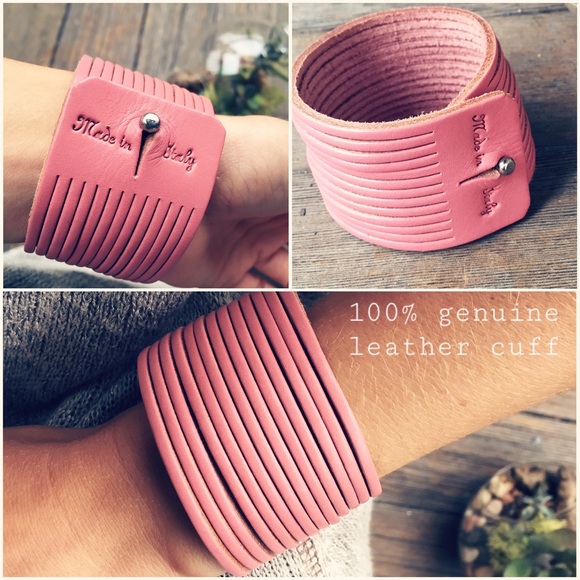 100% Italian leather - pink cuff bracelet