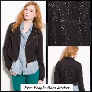 Free People Cotton Eyelet Moto Jacket