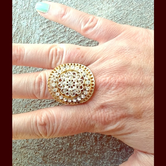 Gold, silver and rhinestone statement ring