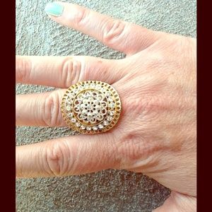 Gold, silver and rhinestone statement ring