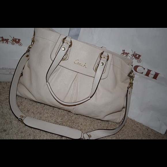 Cream leather coach purse