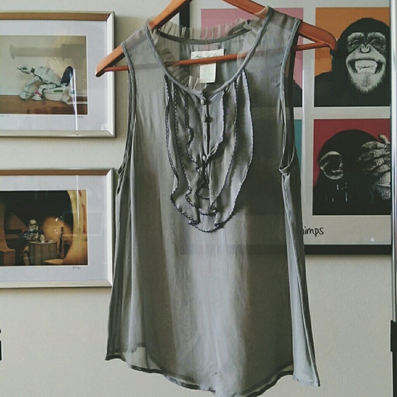 Sheer Earthy Green Top with Ruffle Details