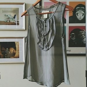 Sheer Earthy Green Top with Ruffle Details