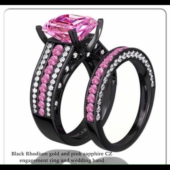 Pink Sapphire and Rhodium Black Gold