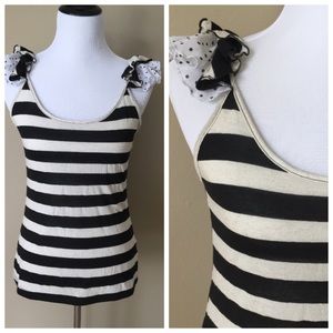 Striped ruffled sleeved tank top