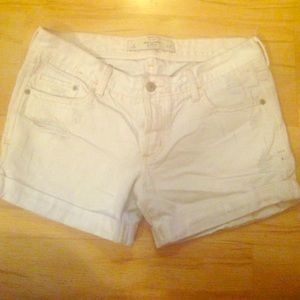 Abercrombie & Fitch White Denim Distressed Shorts