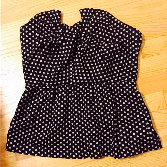 Odille size 6 strapless peplum polka dot top.
