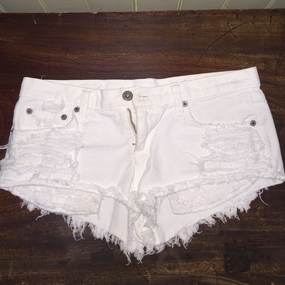 LF White Denim Lace Shorts