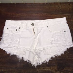 LF White Denim Lace Shorts