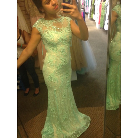 Mint sheer Pageant/Prom Dress - Picture 2 of 3