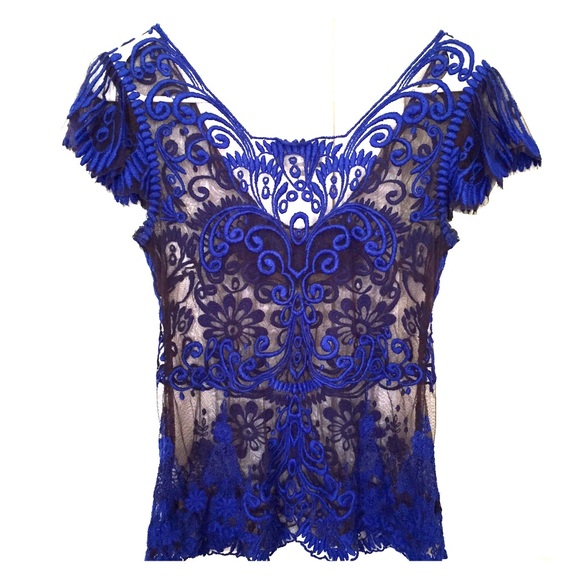 Yoana Baraschi Blue Embroidered Top Size X Small