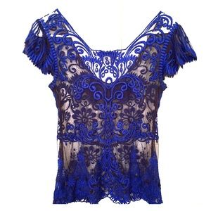 Yoana Baraschi Blue Embroidered Top Size X Small