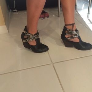 Black leather studded Jeffrey Campbell booties